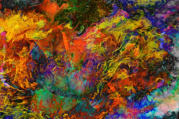 Fondo de color abstracto, collage de pintura, efecto fractal de fuego, rojo, amarillo y collage naranja . —  Fotos de Stock