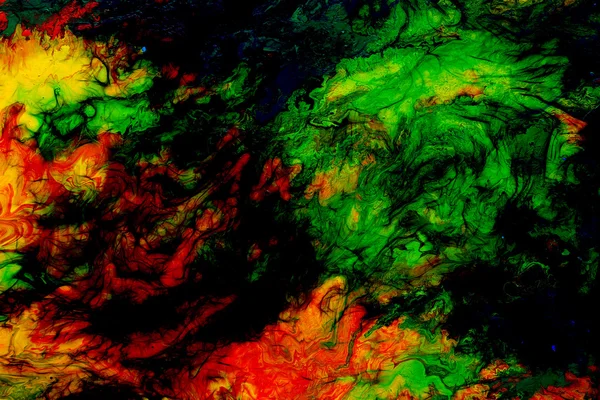 抽象的な背景色、絵のコラージュ、火フラクタル効果、赤、緑、オレンジ色のコラージュ. — ストック写真