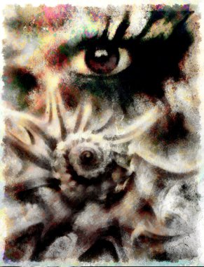  gülen kadınlar göz. pas renk efekti. resim kolaj ve soyut deniz kabuğu.