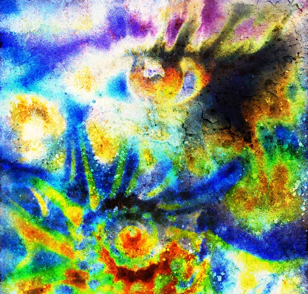 Mujeres ojo radiante. efecto óxido de color. collage de pintura y concha de mar abstracta . —  Fotos de Stock