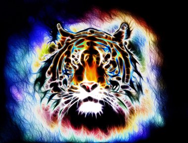 painting of a bright mighty tiger head on a soft toned abstract background eye contact