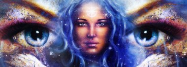 Goddess Woman in space with light stars.