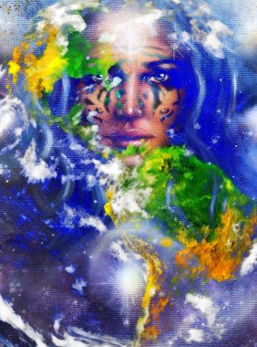Goddess Woman with tattoo on face and earth clipart