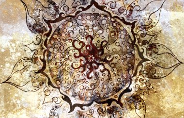 oryantal süs mandala ve renkli arka plan ile noktalar.