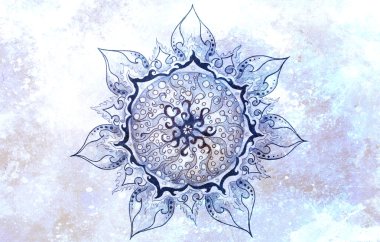 oryantal süs mandala ve renkli arka plan ile noktalar.