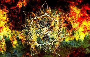 oryantal süs mandala ve renkli arka plan ile noktalar.