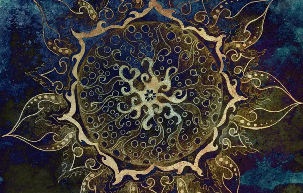 Orientalische ornamentale Mandala und Farbe abstrakten Hintergrund mit Flecken. — Stockfoto