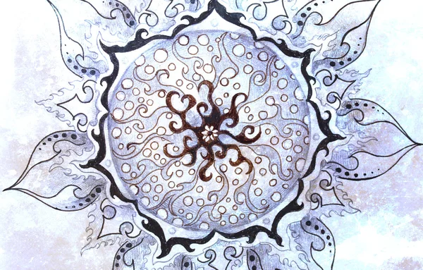 Mandala ornamental oriental e fundo abstrato cor com manchas . — Fotografia de Stock
