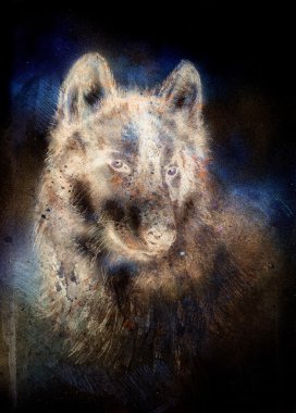 Wolf painting, color abstract effect on background clipart