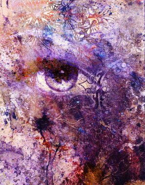 Tanrıça kadınlar göz, oryantal mandala süsleme ile çok renkli arka plan. göz teması.