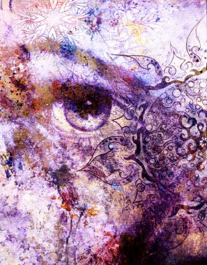 Tanrıça kadınlar göz, oryantal mandala süsleme ile çok renkli arka plan. göz teması.