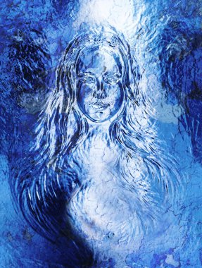 Woman goddess. Young attractive woman coated in metallic silver paint. Crackle effect.