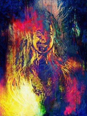 Woman goddess. Young attractive woman coated in metallic silver paint