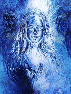 Woman goddess. Young attractive woman coated in metallic silver paint. Crackle effect.