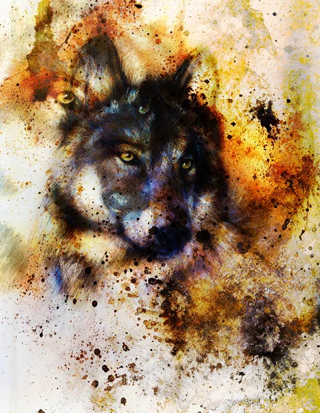 Wolfsmalerei, farbiger Hintergrund, mehrfarbige Illustration. — Stockfoto