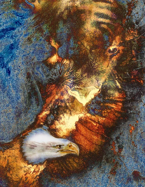 Hermosa pintura de águila sobre un fondo abstracto, color con estructuras de manchas —  Fotos de Stock