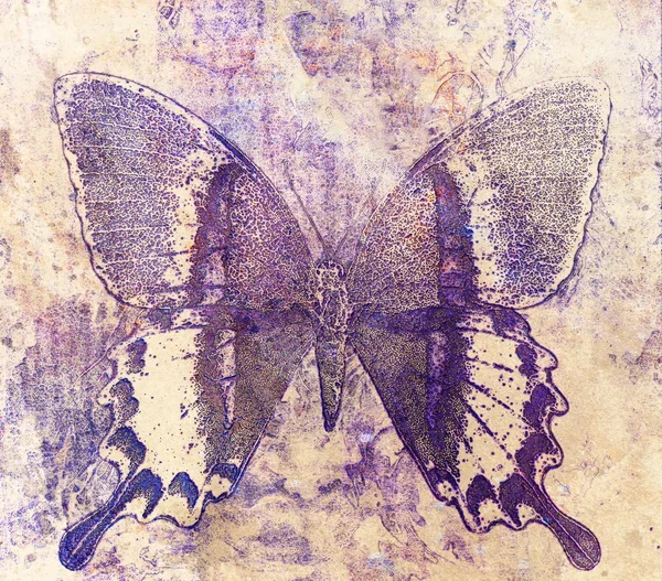 Borboleta de cor, ilustração e fundo misto médio, abstrato, efeito de ferrugem vintage. — ストック写真