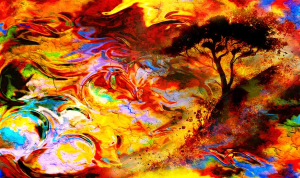 Paleta de culori și copac, peisaj tapet, colaj de culoare. și fundal abstract grunge cu pete . — Fotografie, imagine de stoc