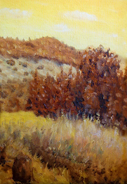 Beautiful Original Oil Painting Landscape On Canvas. Sepia color — 图库照片