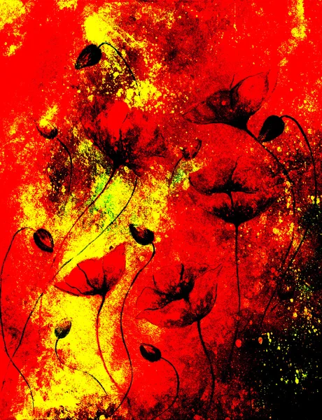 Malfarbe Mohn auf farbigem Hintergrund. Farbe Blume auf abstraktem Hintergrund. — Stockfoto