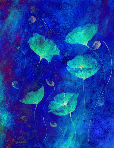 Malfarbe Mohn auf farbigem Hintergrund. Farbe Blume auf abstraktem Hintergrund. — Stockfoto