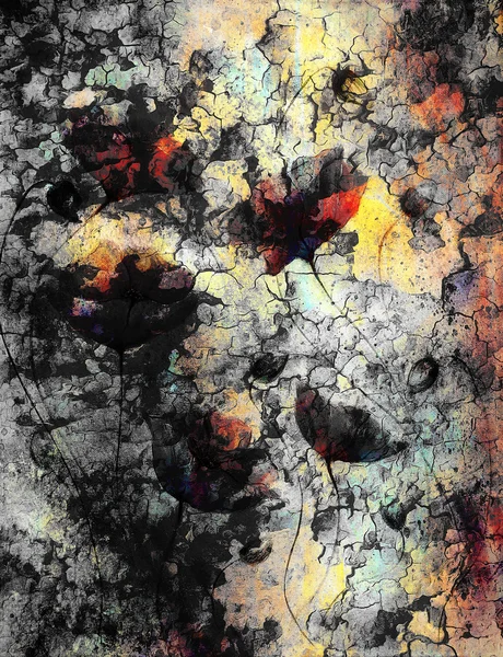 Pintura cor papoula no fundo da cor. Flor de cor no fundo abstrato com estrutura de crepitação do deserto . — Fotografia de Stock