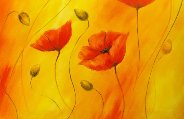 Roter Mohn auf orangenem Hintergrund. Rote Mohnblumen. Rote Blume auf abstraktem Farbhintergrund — Stockfoto