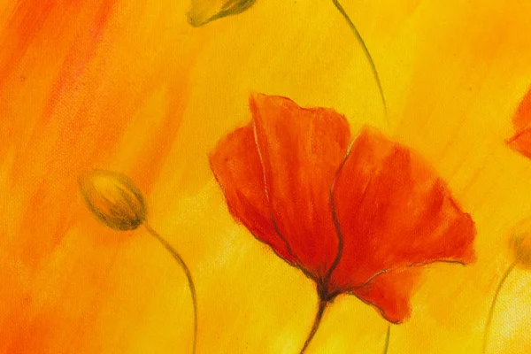 Roter Mohn auf orangenem Hintergrund. Rote Mohnblumen. Rote Blume auf abstraktem Farbhintergrund — Stockfoto