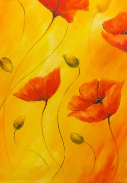 Rode papaver op oranje achtergrond. Rode papaver. Rode bloem op abstracte kleur achtergrond — Stockfoto