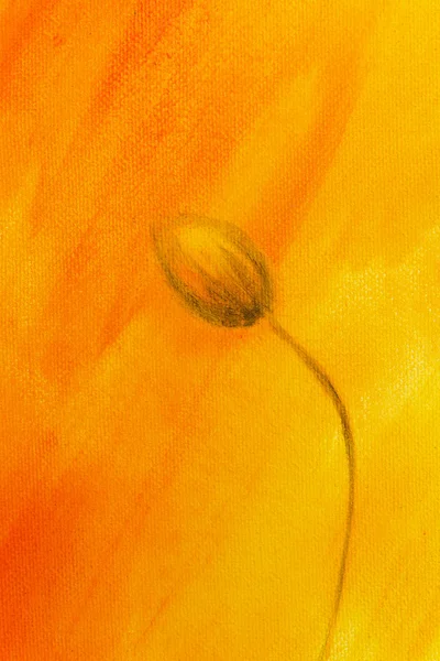 Pintura de amapola sobre fondo naranja. Flor de amapola sobre fondo de color abstracto —  Fotos de Stock