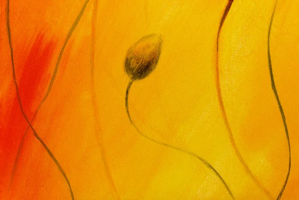 Poppy målning på orange bakgrund. Vallmo blomma på abstrakta färg bakgrunden — Stockfoto