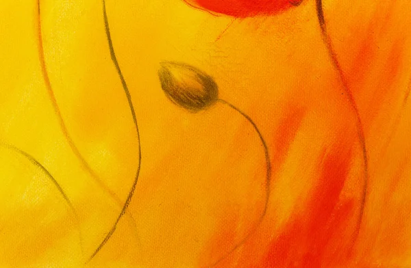 Papoula vermelha no fundo laranja. Papoilas vermelhas. Flor vermelha em fundo de cor abstrata — Fotografia de Stock