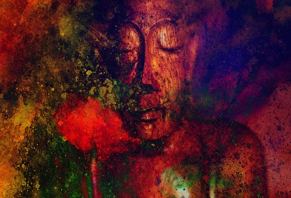 Buddha e flor, fundo abstrato. pintura de colagem de computador. Conceito de religião . — Fotografia de Stock