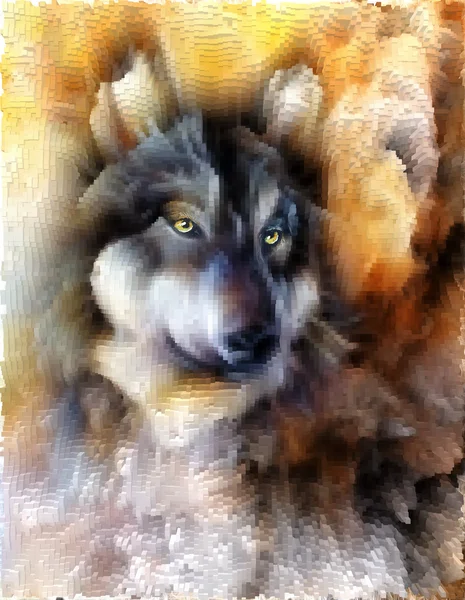 Alsatian dog, painting Abstract spots background, vintage variant polygon. — ストック写真