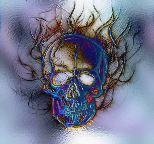 Skull. glass and fractal effect. Color abstract background, computer collage. — Stockfoto