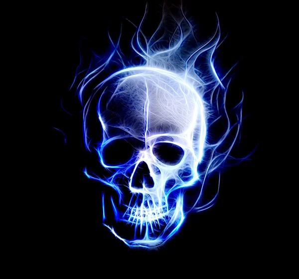 Skull. glass and fractal effect. Black  background, computer collage. — Stockfoto