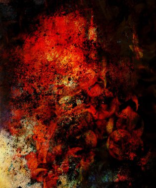 Fire flames background with desert crackle, LAVA structure. Computer collage. Earth Concept.