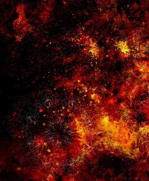 Oriental ornamental mandala and color abstract background with spots. And fire effect — Φωτογραφία Αρχείου