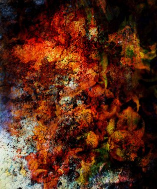 Fire flames background with desert crackle, LAVA structure. Computer collage. Earth Concept.