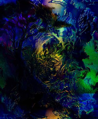 Painting sunset, sea and tree, wallpaper landscape, color collage. and abstract grunge background with spots, computer collage.