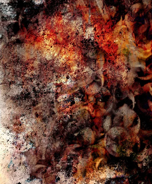 Fire flames background with desert crackle, LAVA structure. Computer collage. Earth Concept. — Stock Fotó