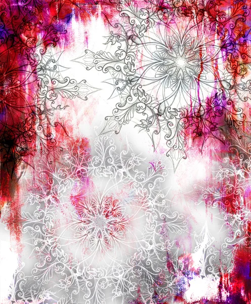 Mandala ornemental oriental et fond abstrait couleur avec mandala ornemental spotsoriental et fond abstrait couleur avec des taches, rose, rouge, couleur blanche — Photo