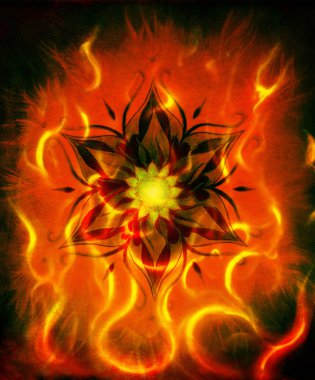oriental ornamental mandala and color abstract background with fire flame.