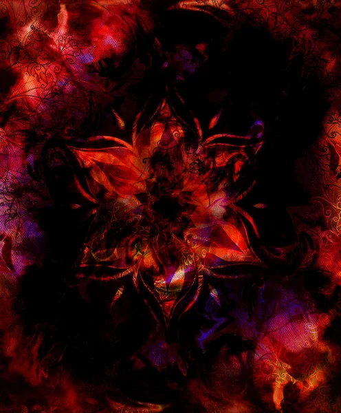 Oriental ornamental mandala and color abstract background with fire flame, Red, orange, black color — ストック写真