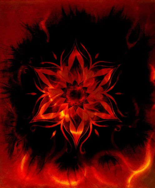 Ornamental mandala, color abstract background with fire flame, LAVA structure, Red, orange, black color. — 图库照片