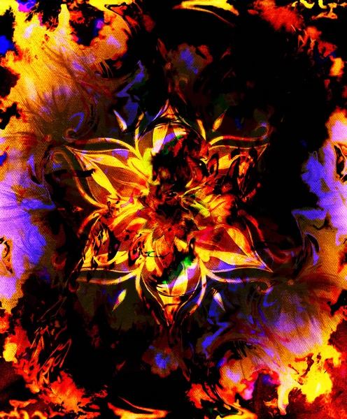 Mandala ornamental oriental y fondo abstracto de color con llama de fuego, rojo, violeta, naranja, color negro —  Fotos de Stock
