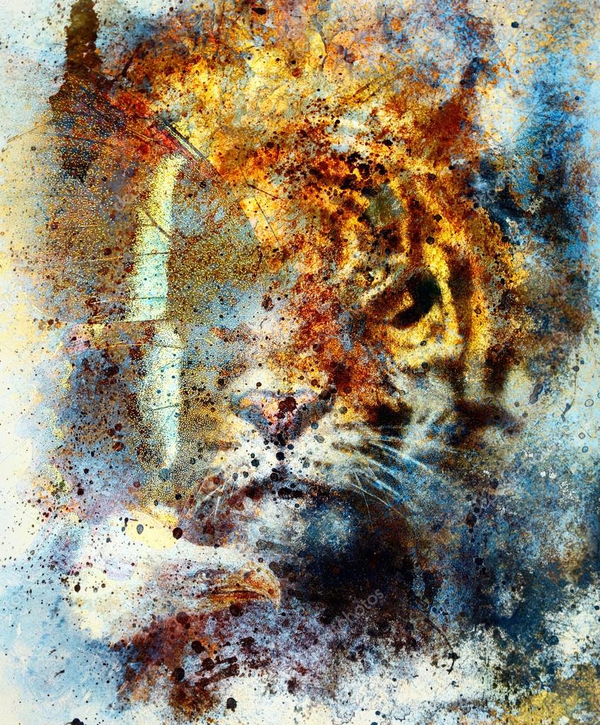 Colore astratto e retr² struttura d epoca Concetto di animale Colore blu arancio bianco e nero — Foto di JozefKlopacka