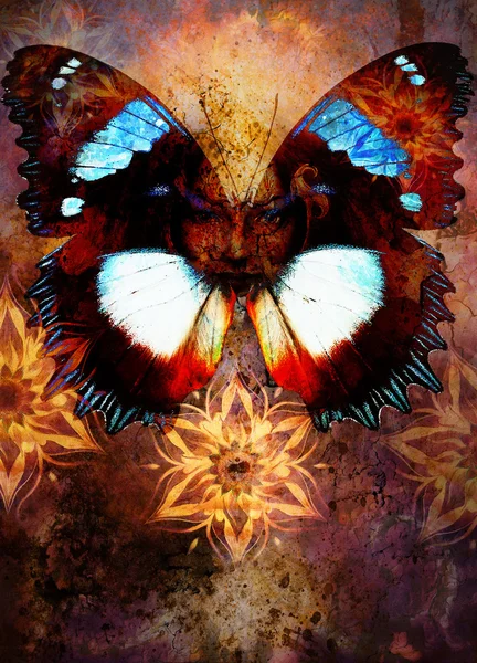 Schöne Malerei Göttin Frau mit ornamentalen Mandala und Farbe abstrakten Hintergrund und Vogel. — Stockfoto