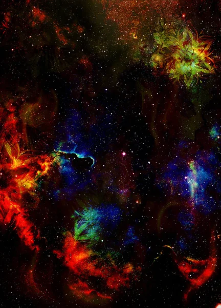 Пространство и звезды с восточной орнаментальной мандалой. цветовой абстрактный фон с пятнами . — стоковое фото
