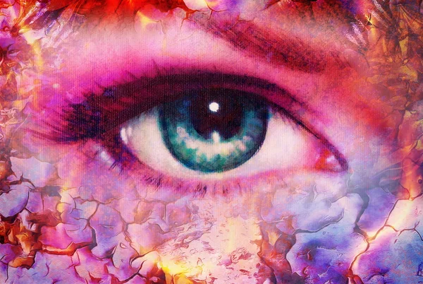 Women eye and abstract background, computer collage.. — Stock Photo, Image